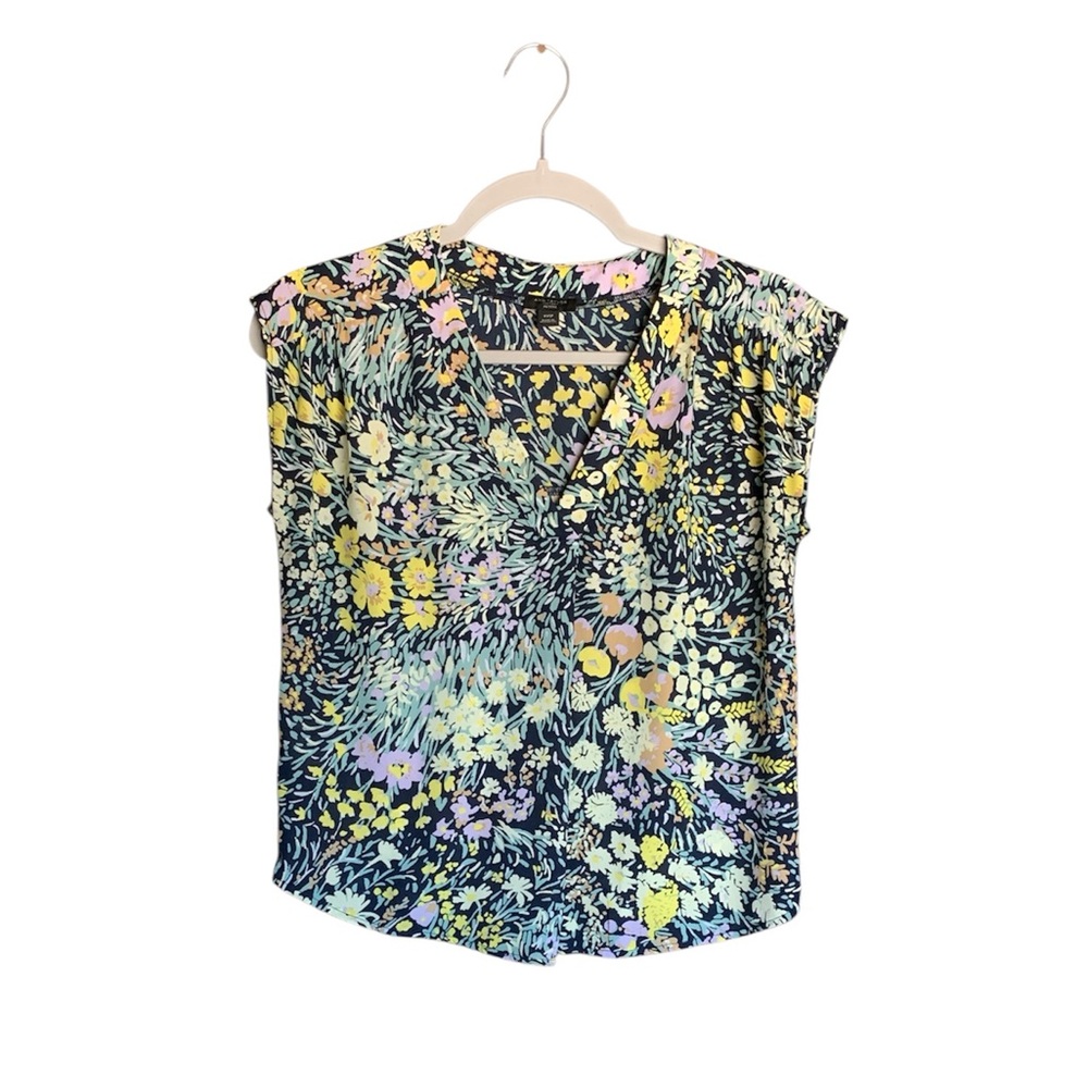 Ann Taylor Factory Petite XXSP floral sleeveless top boxy gardencore boho office